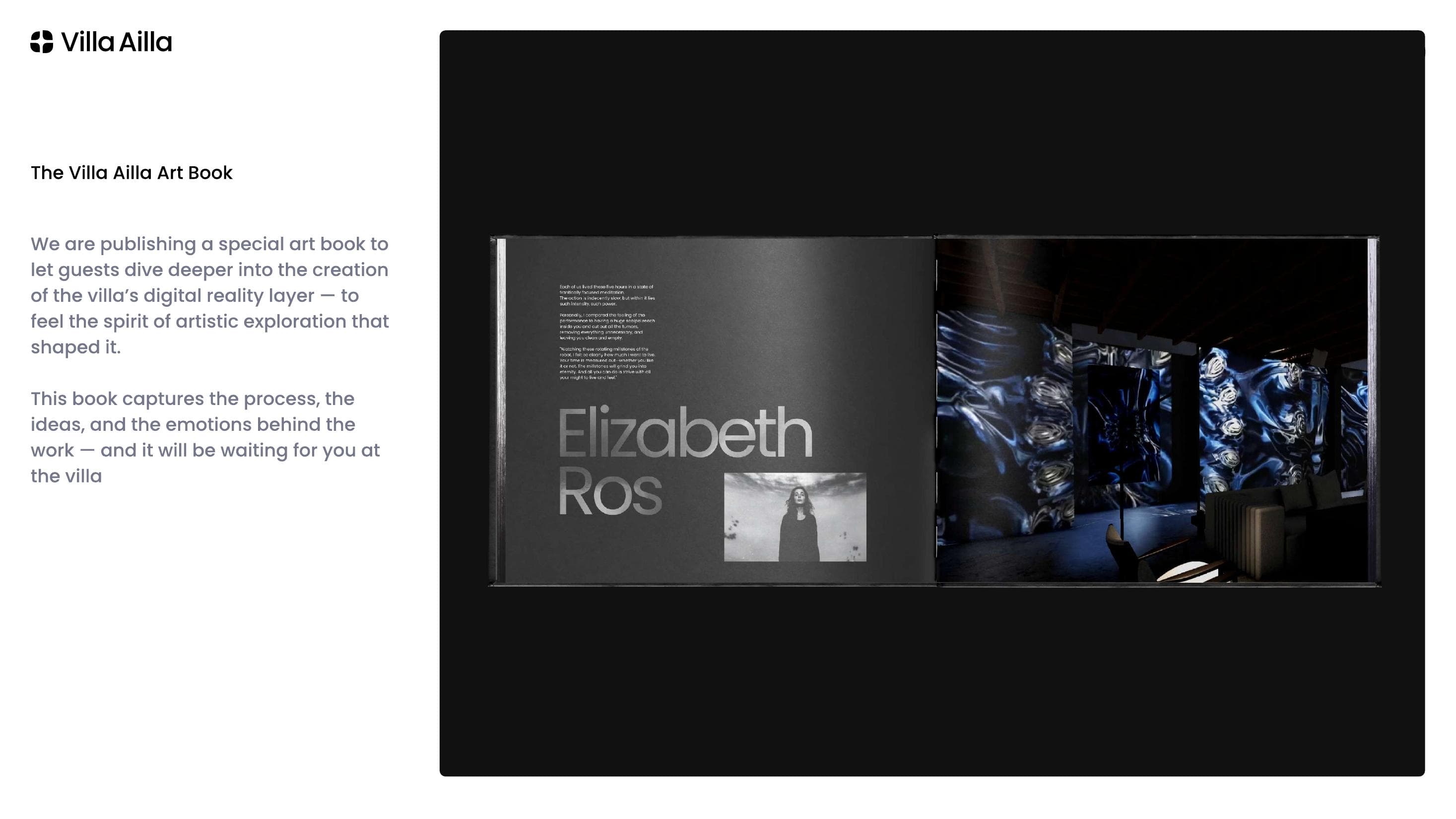 The Villa Ailla concept book — printed art object.